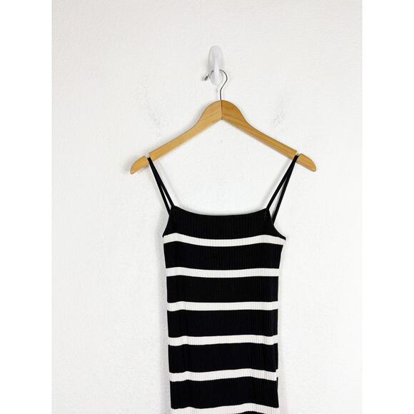 Zara Navy Striped Square-Neck Maxi Dress Medium Ribbed Knit Stretch Minimalist - Picture 4 of 13